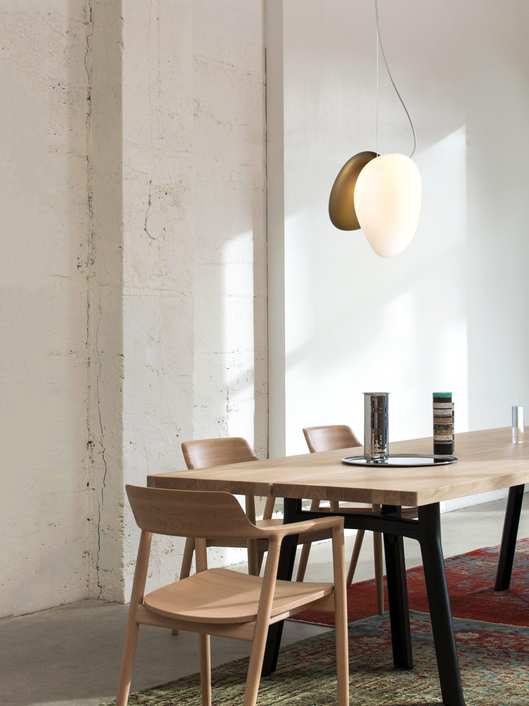 Modern Translucent Frosted Glass Pendant Light with Hand Blown Pebble Shape Design