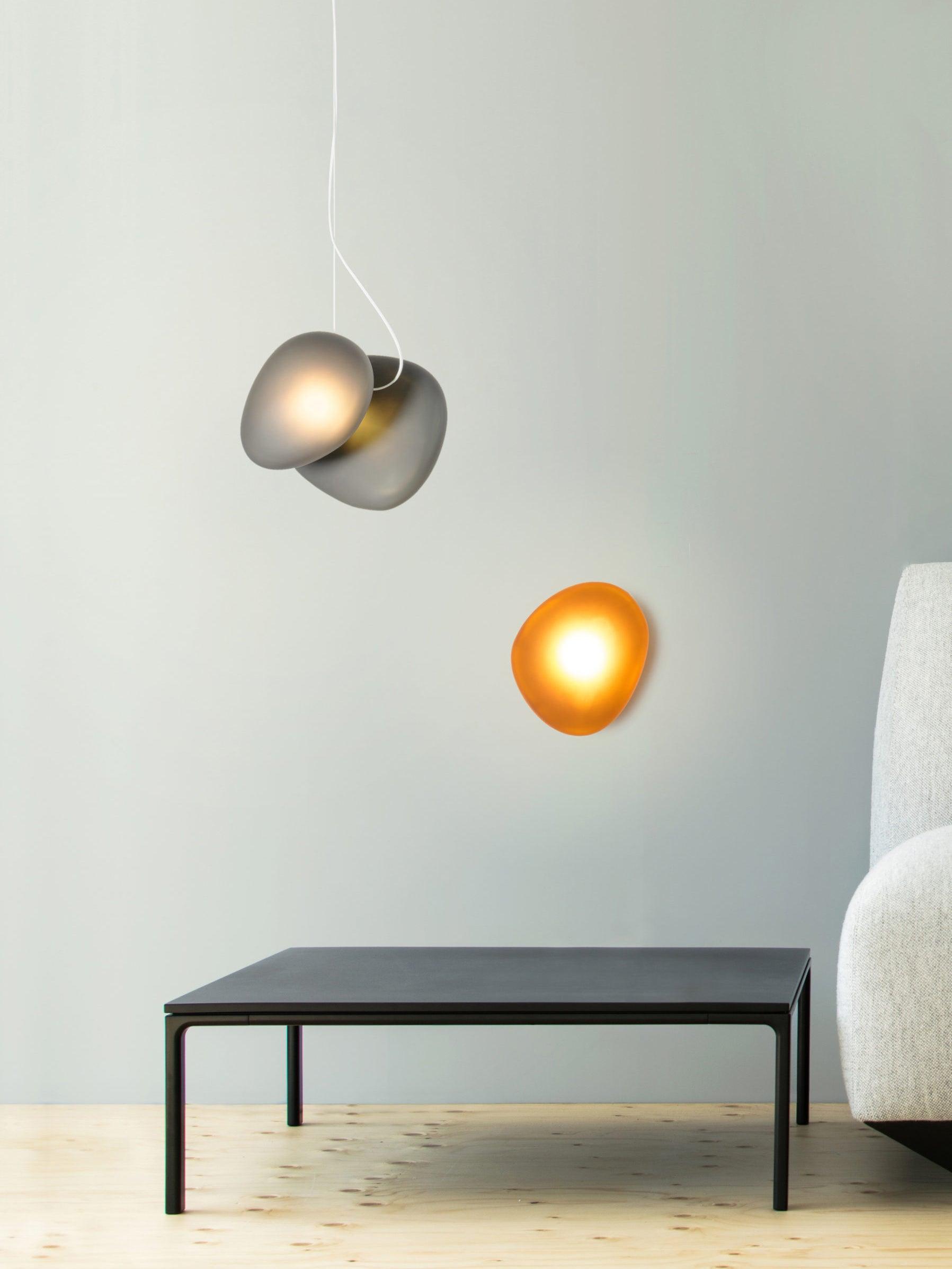 Modern Translucent Frosted Glass Pendant Light with Hand Blown Pebble Shape Design