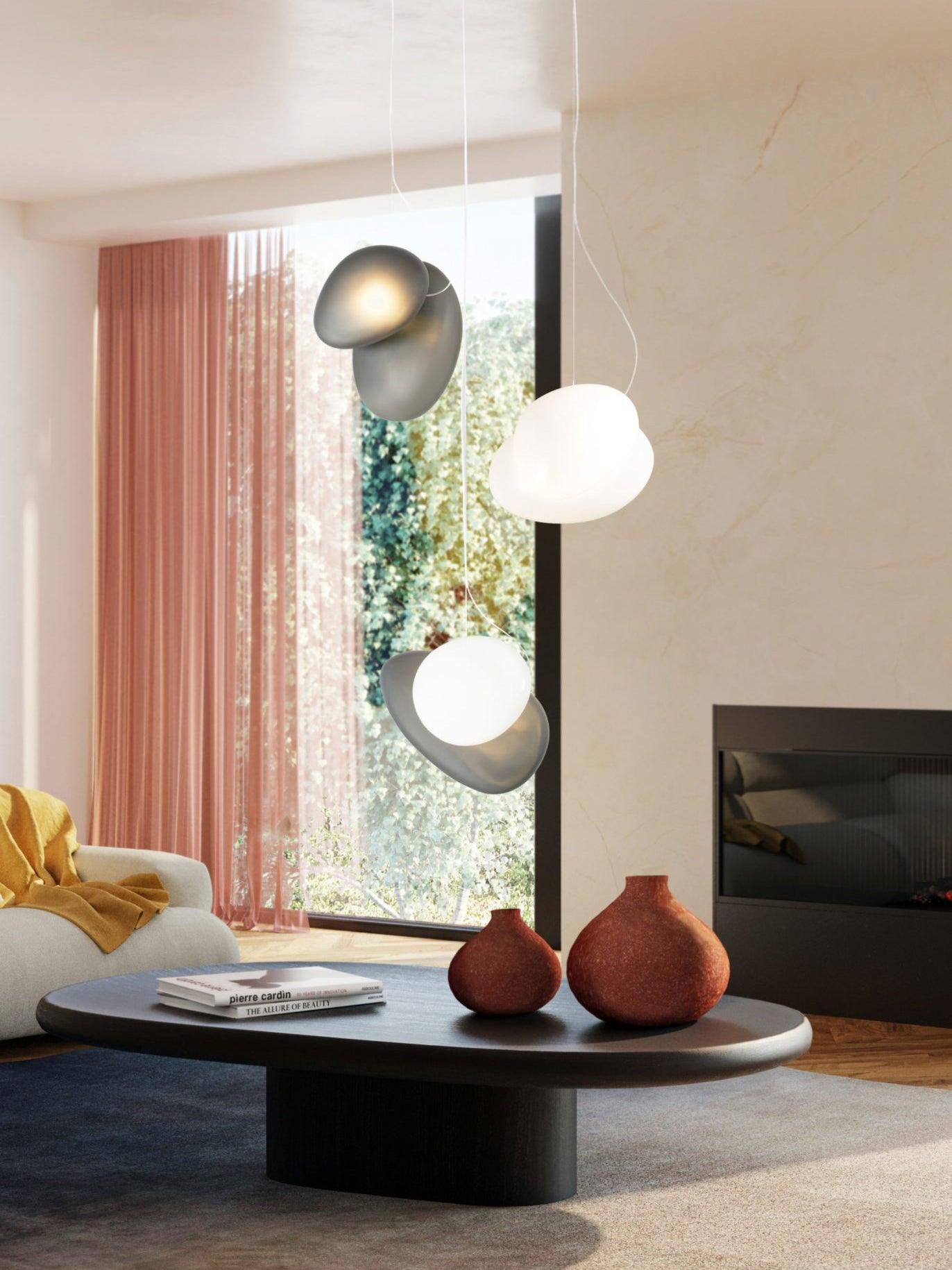 Modern Translucent Frosted Glass Pendant Light with Hand Blown Pebble Shape Design