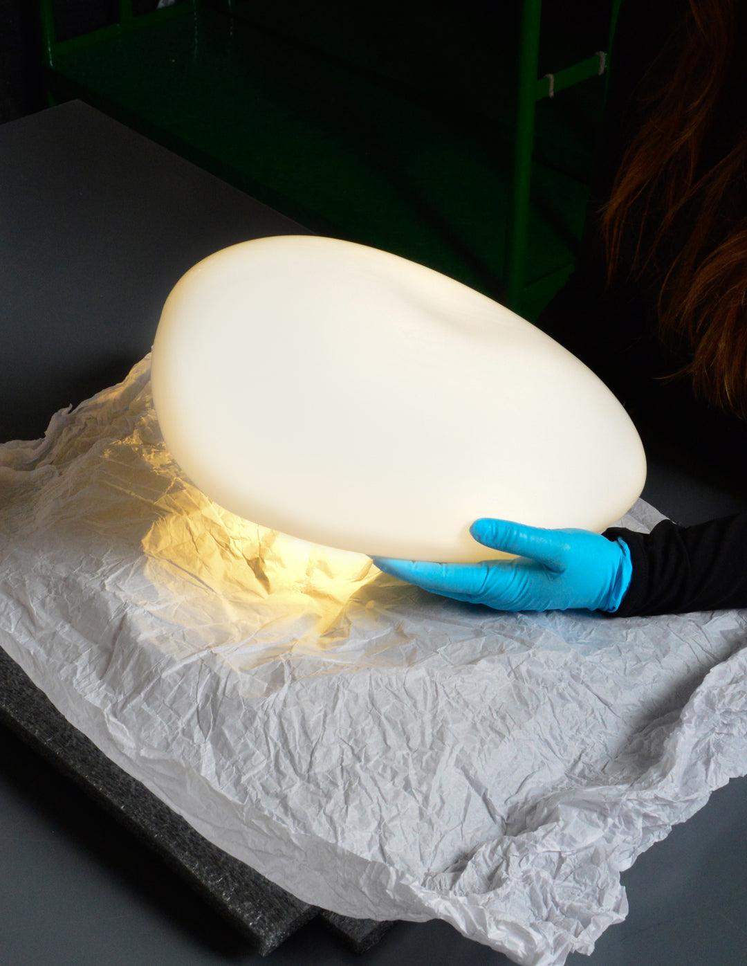 Modern Translucent Frosted Glass Pendant Light with Hand Blown Pebble Shape Design