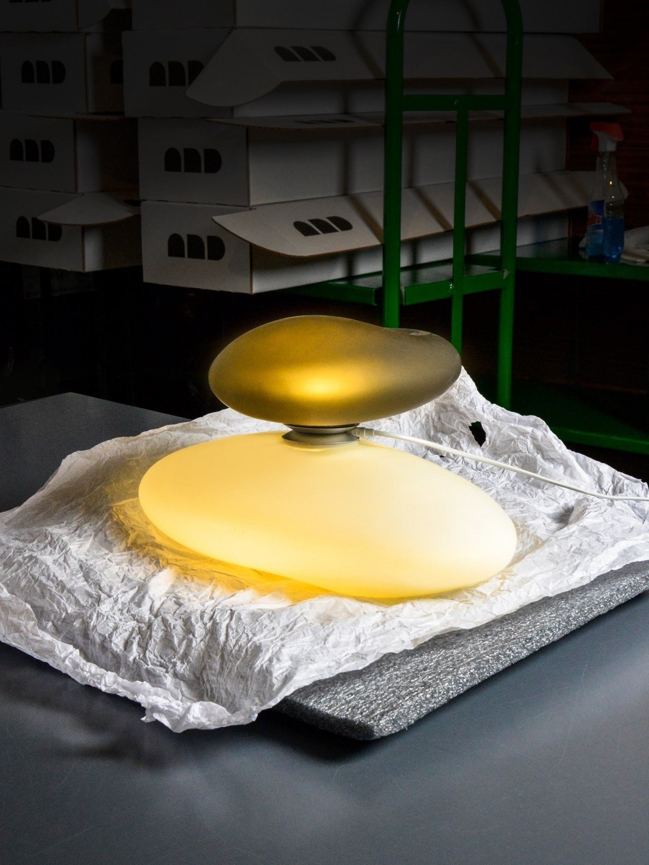Modern Translucent Frosted Glass Pendant Light with Hand Blown Pebble Shape Design