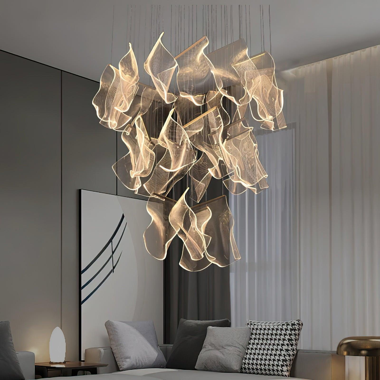 Modern Transparent Acrylic LED Multi Light Pendant Chandelier Sculpture