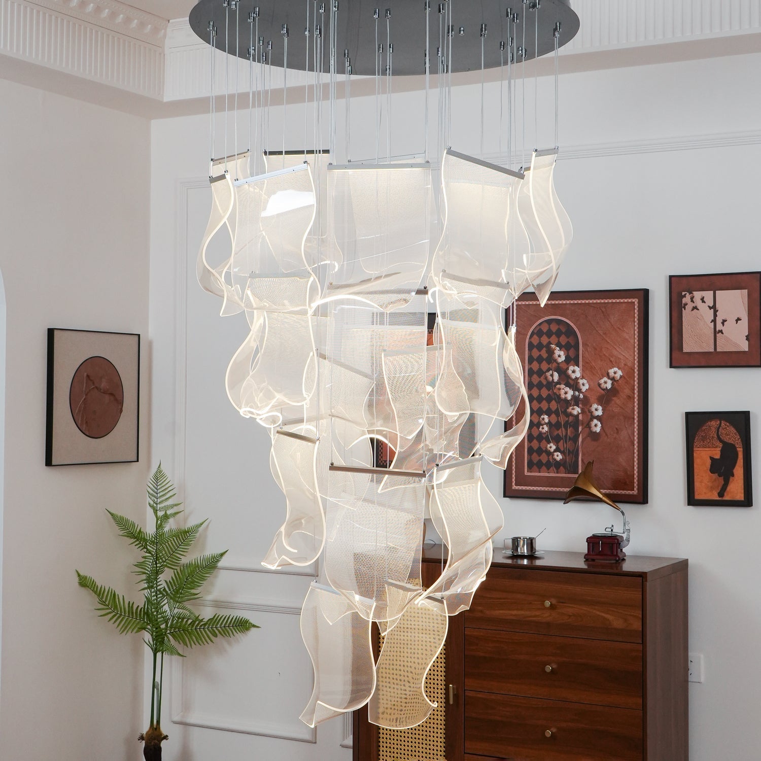 Modern Transparent Acrylic LED Multi Light Pendant Chandelier Sculpture