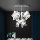 Modern Transparent Acrylic LED Multi Light Pendant Chandelier Sculpture