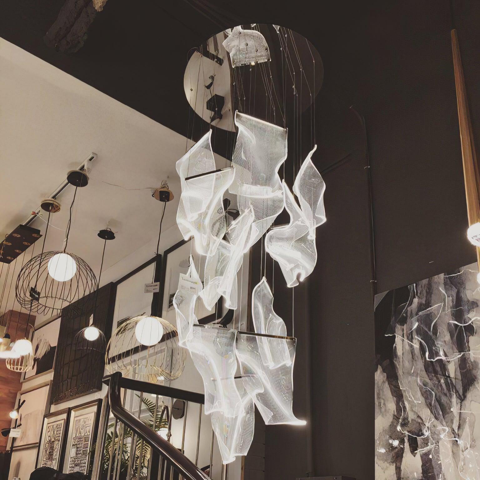 Modern Transparent Acrylic LED Multi Light Pendant Chandelier Sculpture