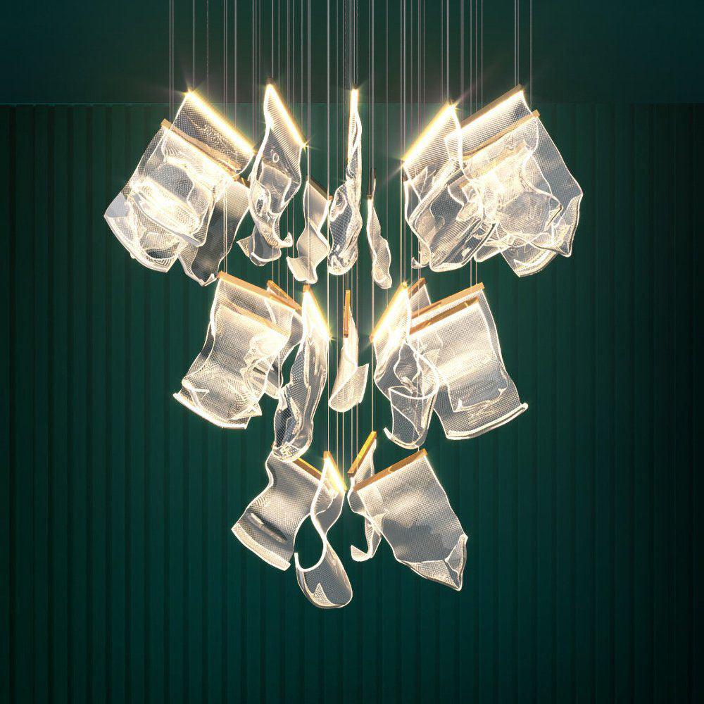 Modern Transparent Acrylic LED Multi Light Pendant Chandelier Sculpture