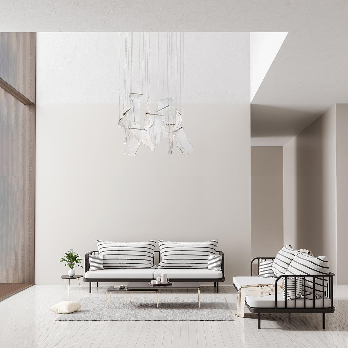 Modern Transparent Acrylic LED Multi Light Pendant Chandelier Sculpture