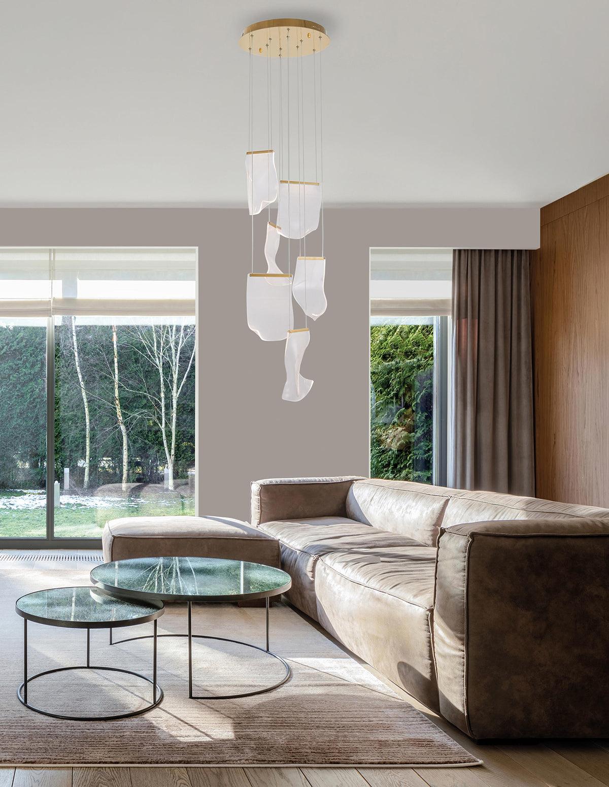 Modern Transparent Acrylic LED Multi Light Pendant Chandelier Sculpture