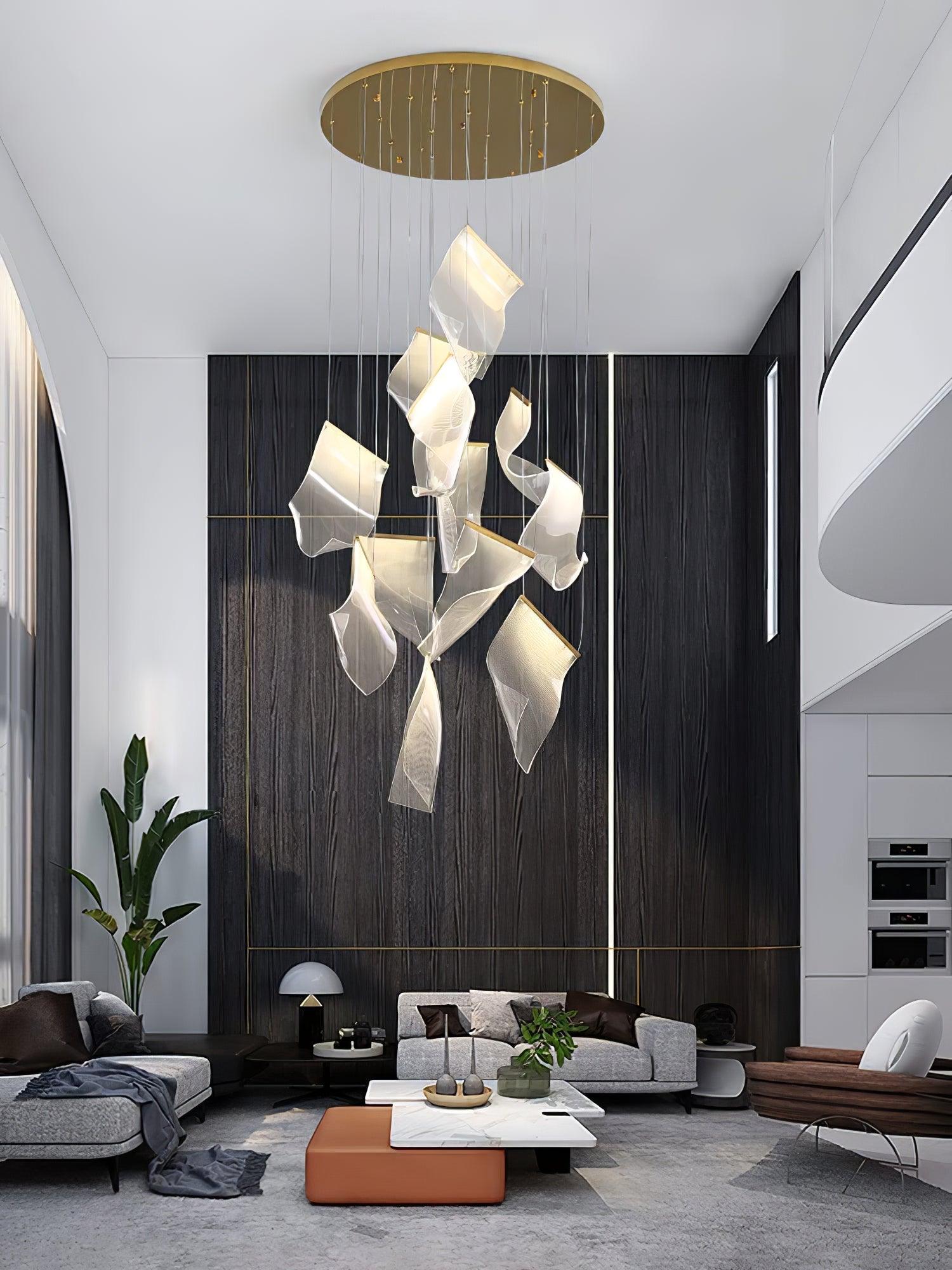 Modern Transparent Acrylic LED Multi Light Pendant Chandelier Sculpture