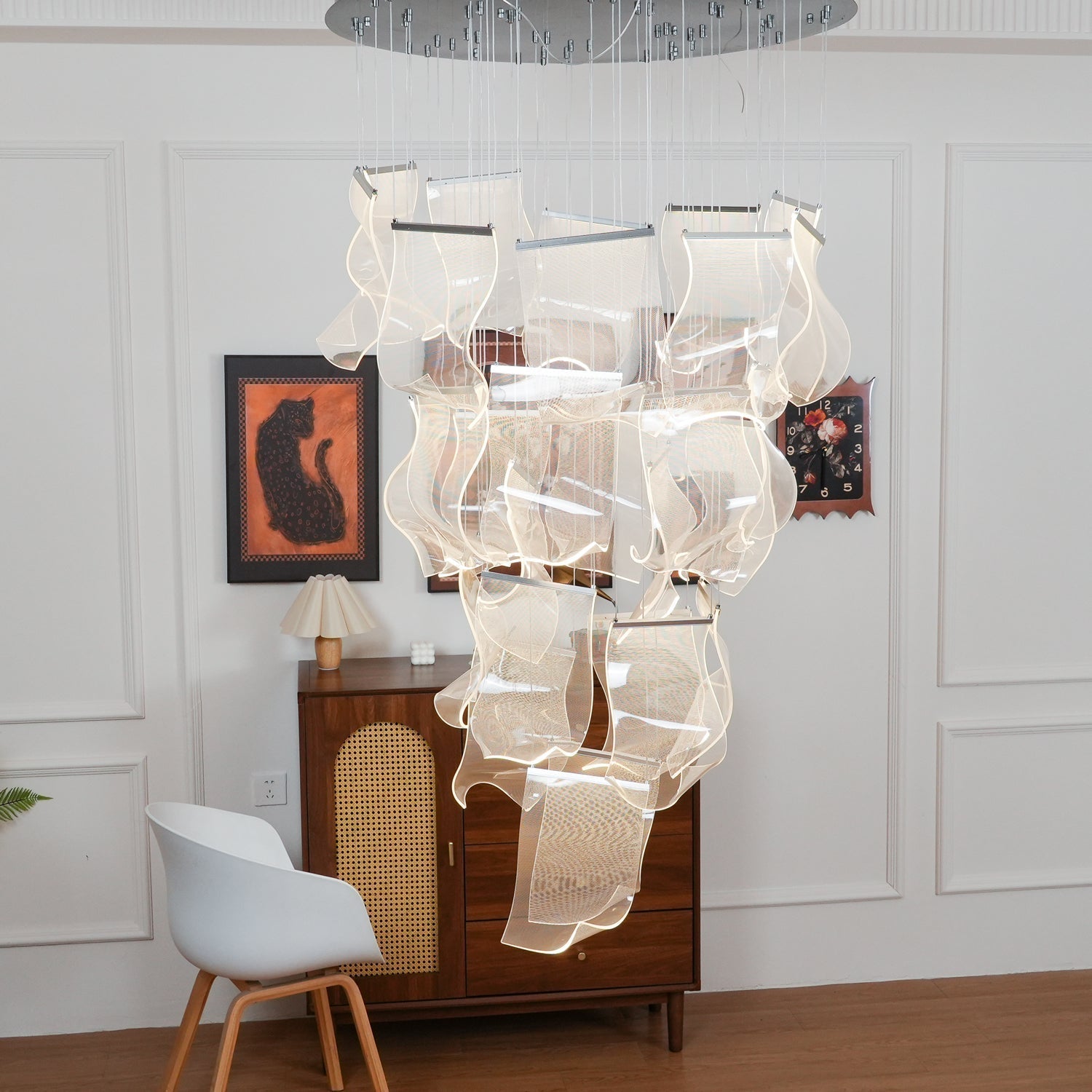 Modern Transparent Acrylic LED Multi Light Pendant Chandelier Sculpture