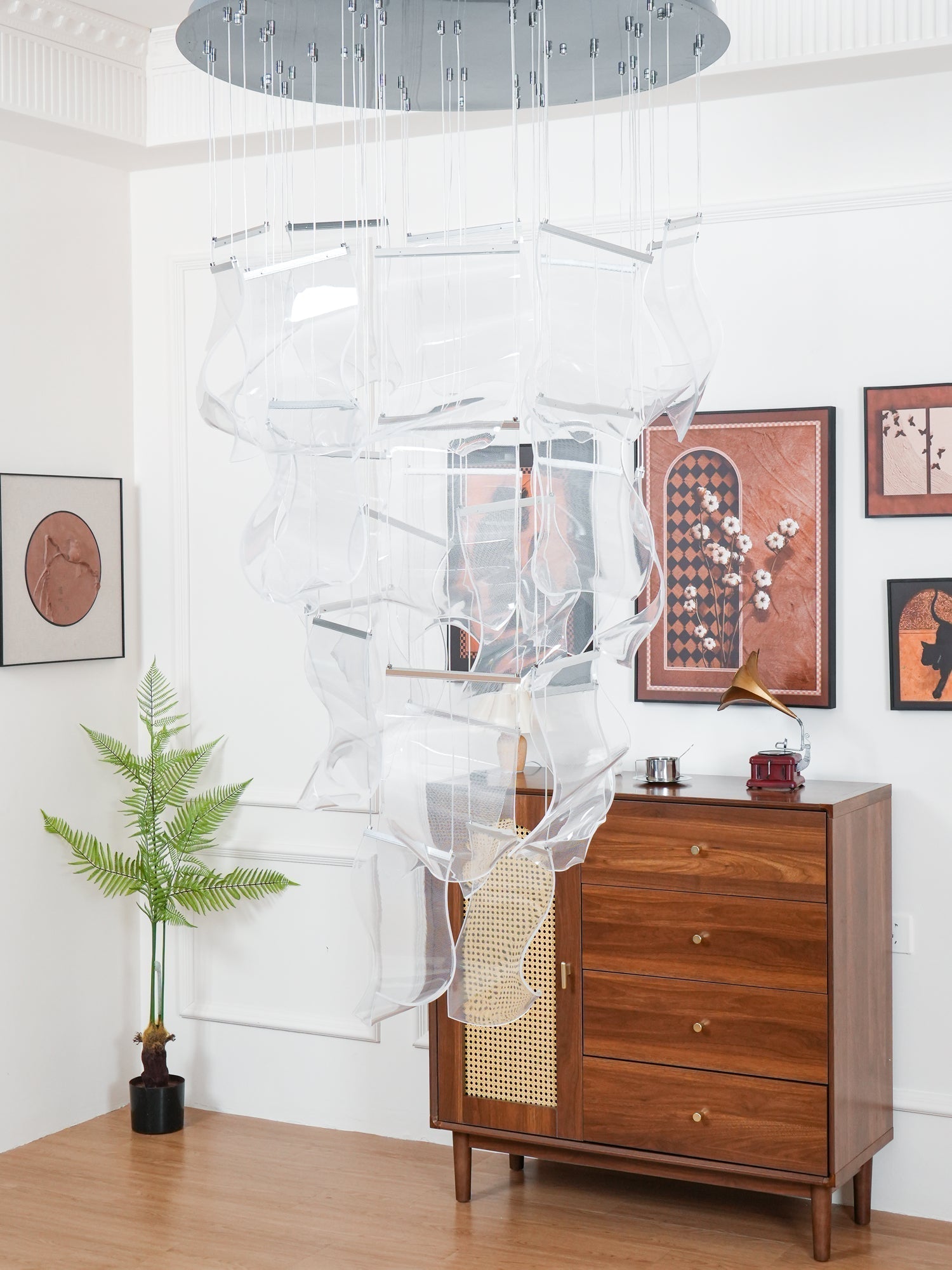 Modern Transparent Acrylic LED Multi Light Pendant Chandelier Sculpture