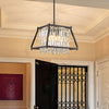 Modern Trapezoidal Black Metal and Crystal Chandelier for Dining Room Island Lighting