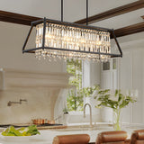 Modern Trapezoidal Black Metal and Crystal Chandelier for Dining Room Island Lighting