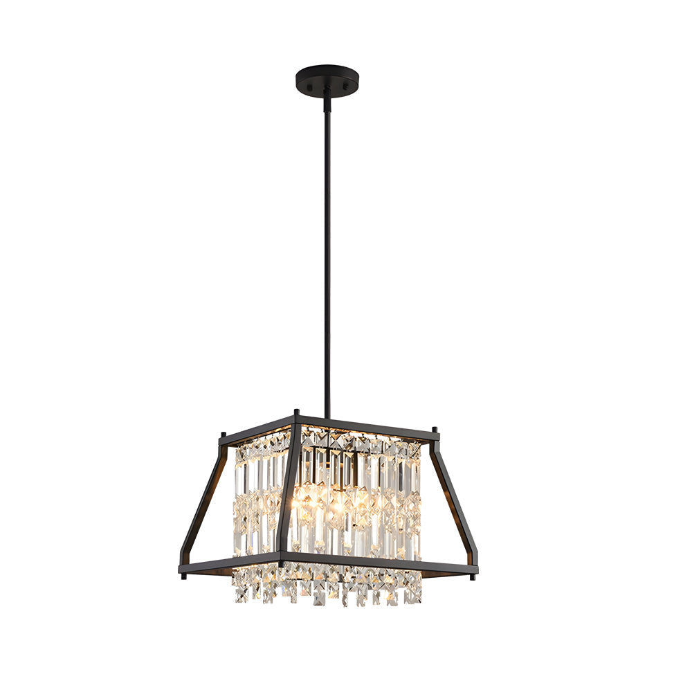 Modern Trapezoidal Black Metal and Crystal Chandelier for Dining Room Island Lighting