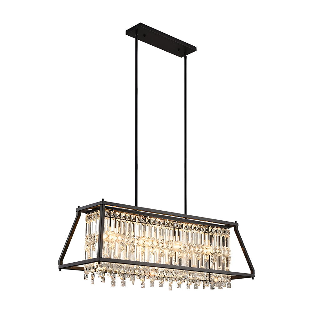 Modern Trapezoidal Black Metal and Crystal Chandelier for Dining Room Island Lighting