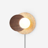 Modern Travertine and Glass Spherical Wall Sconce Minimalist Plug in Lighting