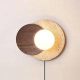 Modern Travertine and Glass Spherical Wall Sconce Minimalist Plug in Lighting