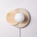 Modern Travertine and Glass Spherical Wall Sconce Minimalist Plug in Lighting
