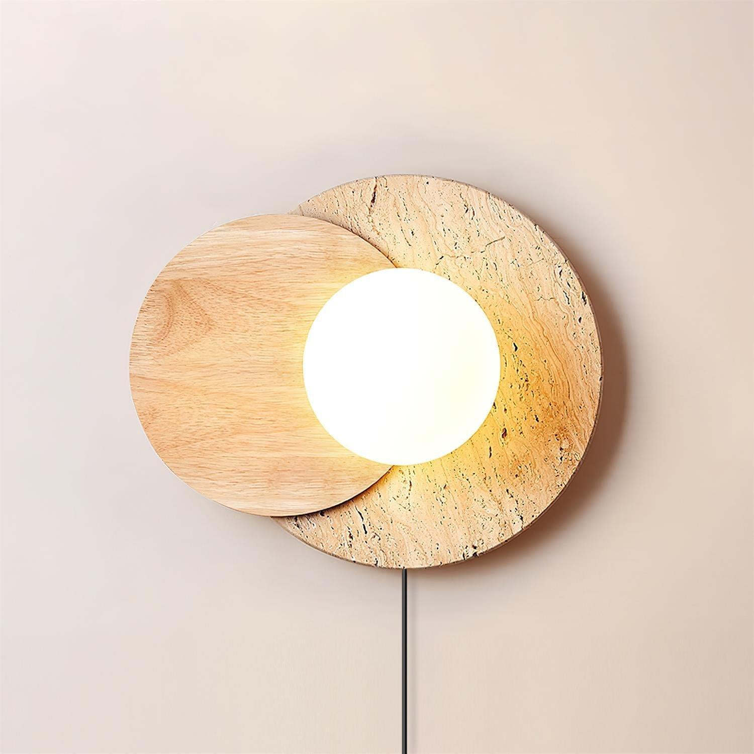 Modern Travertine and Glass Spherical Wall Sconce Minimalist Plug in Lighting