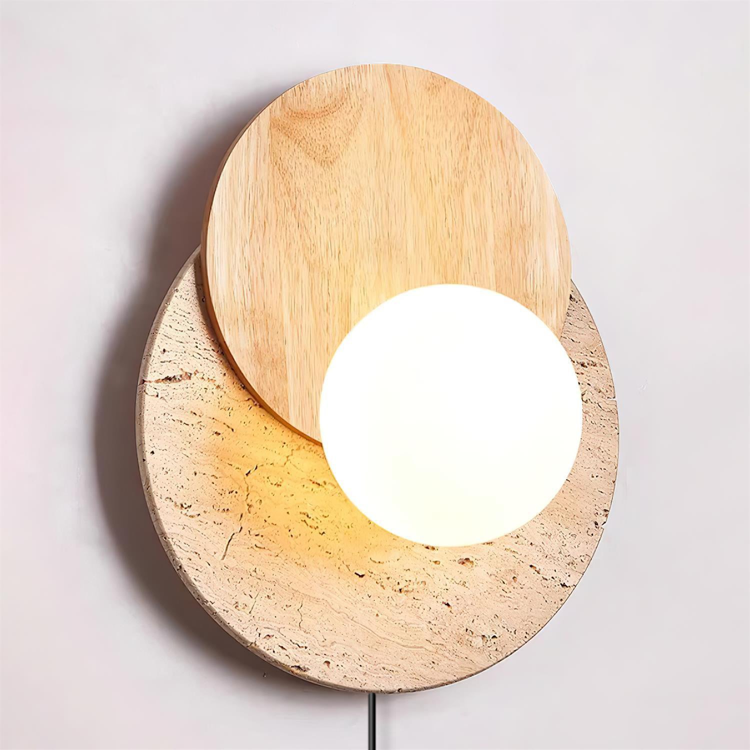 Modern Travertine and Glass Spherical Wall Sconce Minimalist Plug in Lighting
