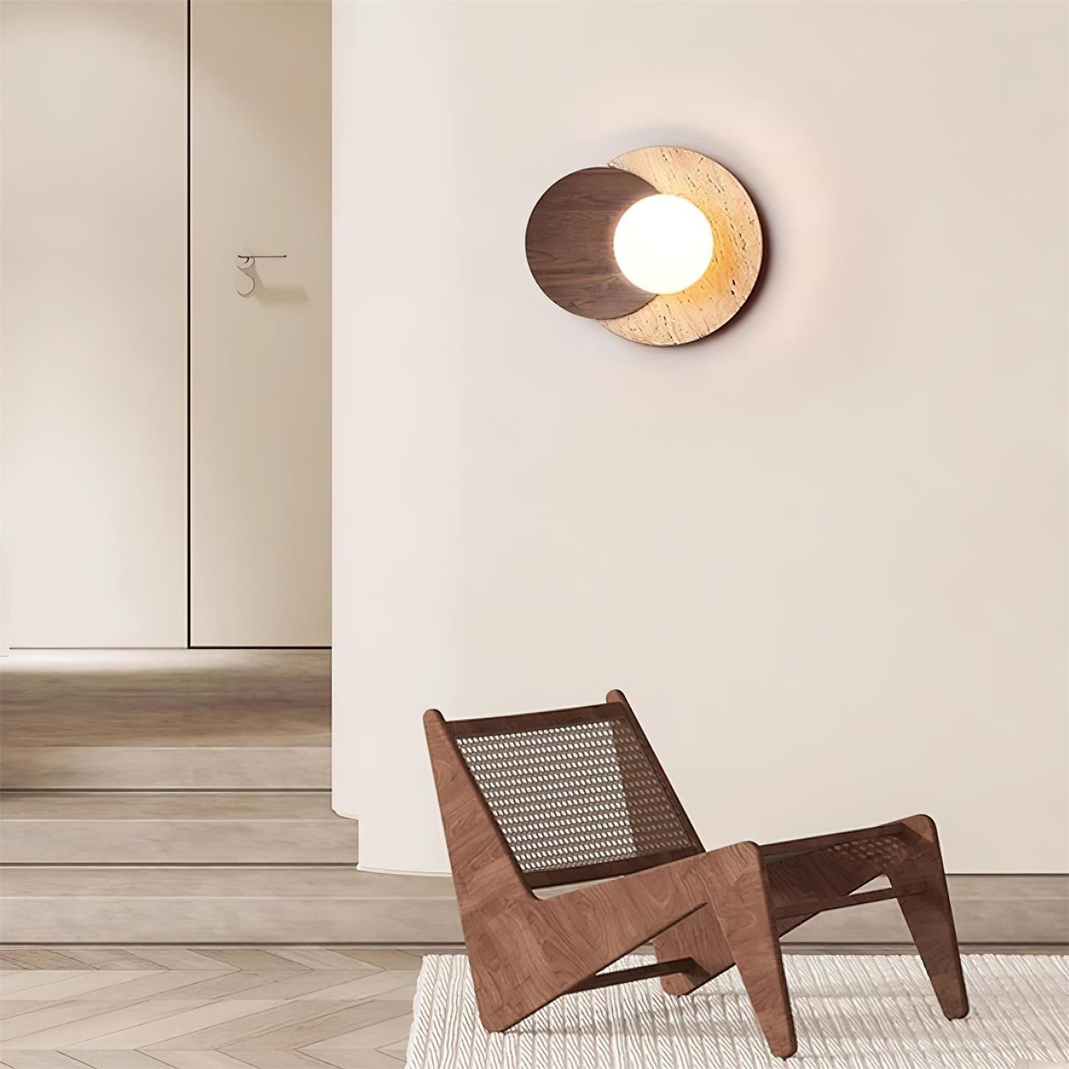 Modern Travertine and Glass Spherical Wall Sconce Minimalist Plug in Lighting