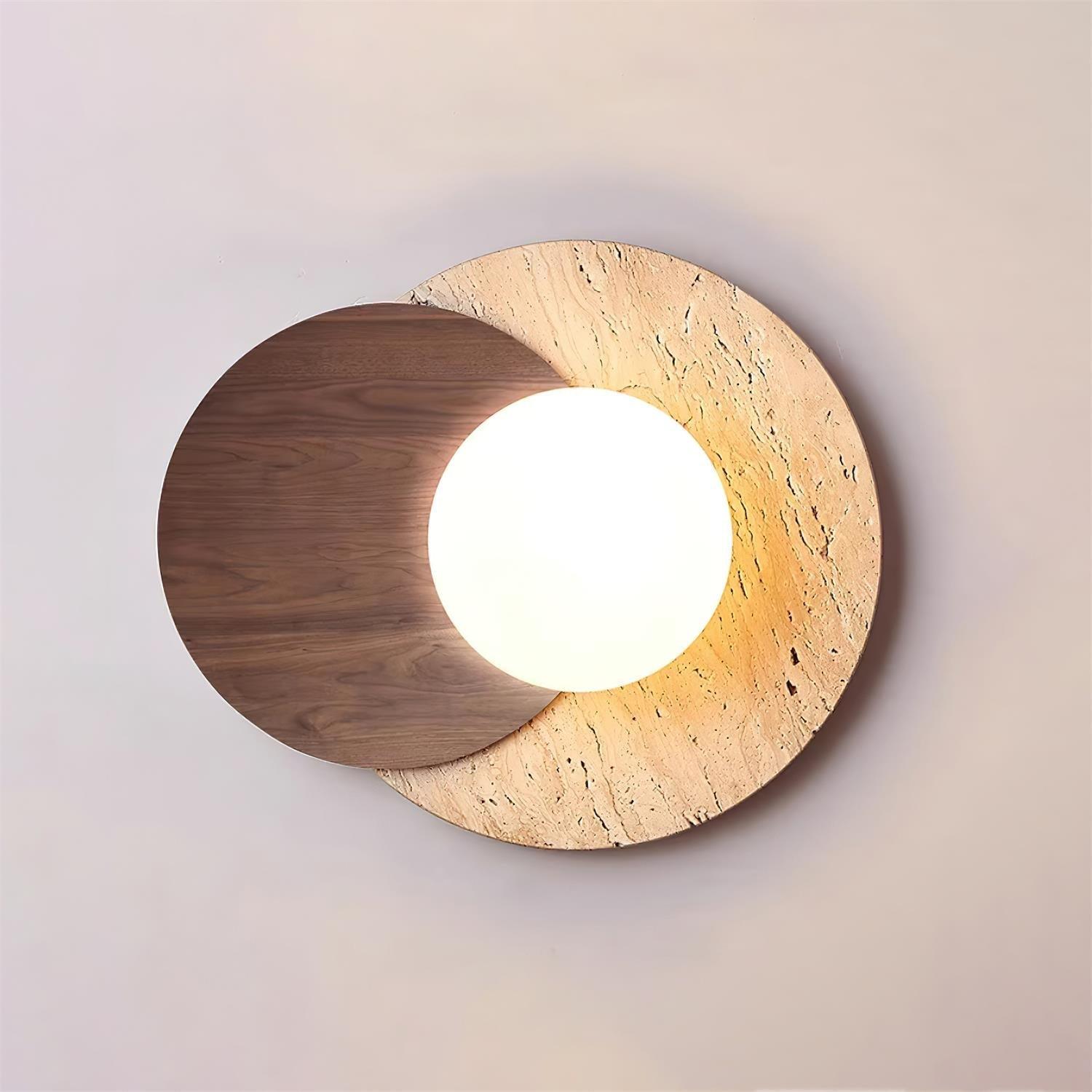 Modern Travertine and Glass Spherical Wall Sconce Minimalist Plug in Lighting