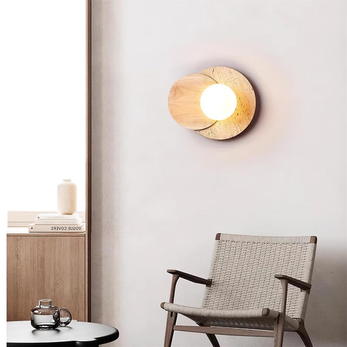 Modern Travertine and Glass Spherical Wall Sconce Minimalist Plug in Lighting