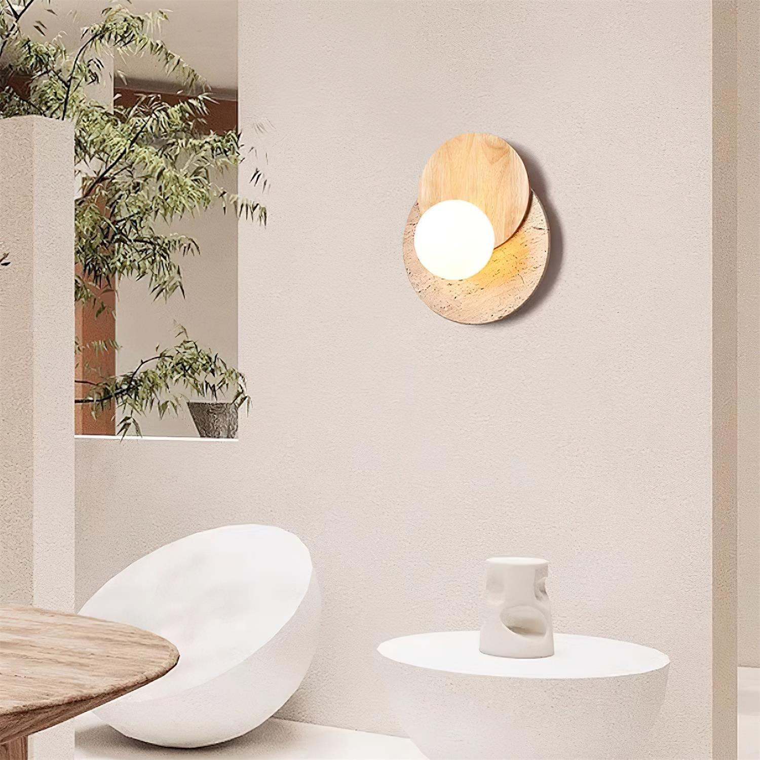 Modern Travertine and Glass Spherical Wall Sconce Minimalist Plug in Lighting