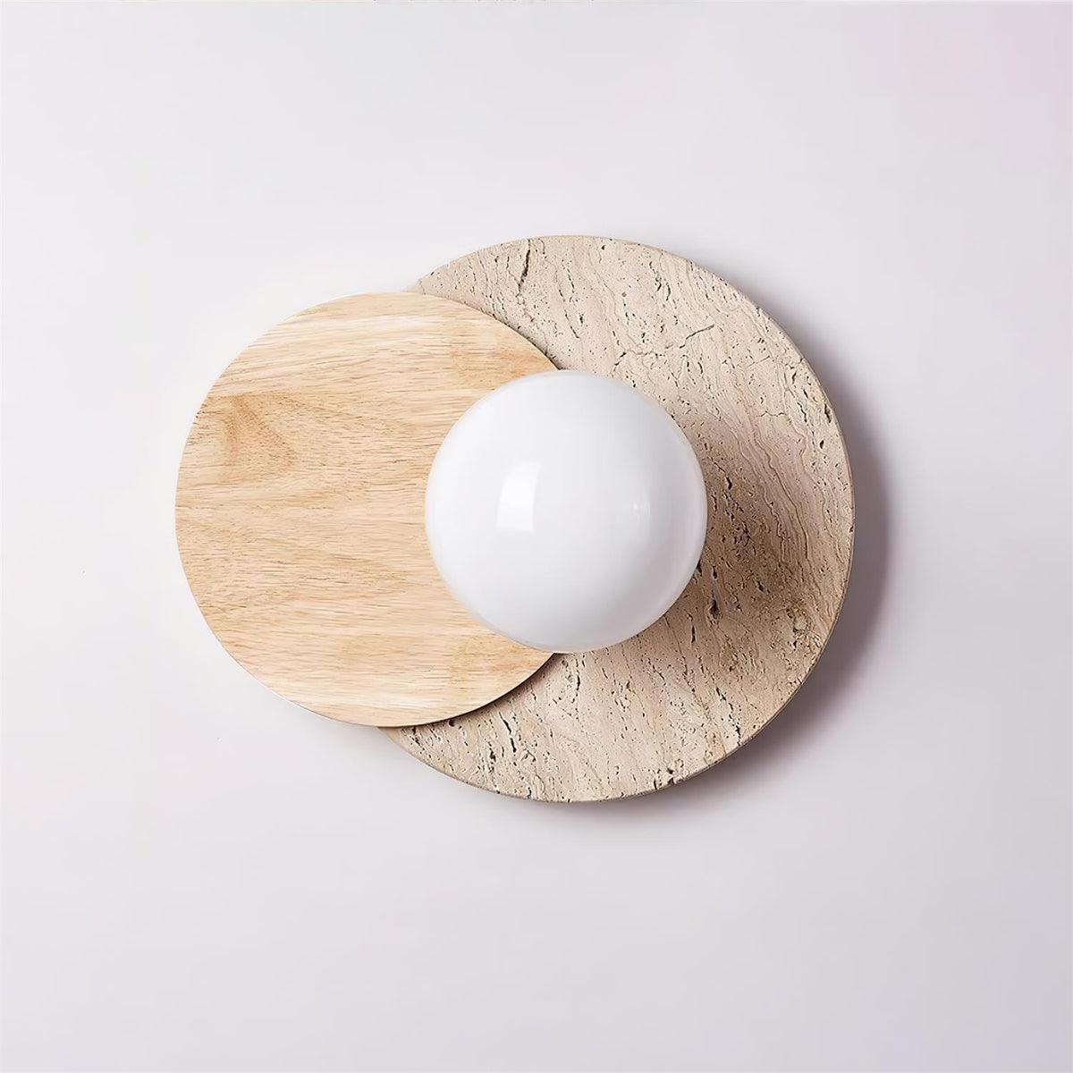 Modern Travertine and Glass Spherical Wall Sconce Minimalist Plug in Lighting