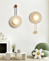 Modern Travertine Growth Ring Wall Sconce Wood and Glass Pendulum Style Indoor Light