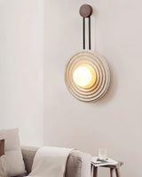 Modern Travertine Growth Ring Wall Sconce Wood and Glass Pendulum Style Indoor Light
