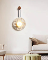 Modern Travertine Growth Ring Wall Sconce Wood and Glass Pendulum Style Indoor Light