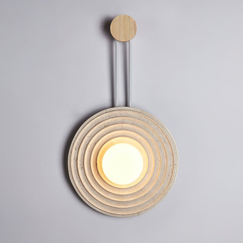 Modern Travertine Growth Ring Wall Sconce Wood and Glass Pendulum Style Indoor Light
