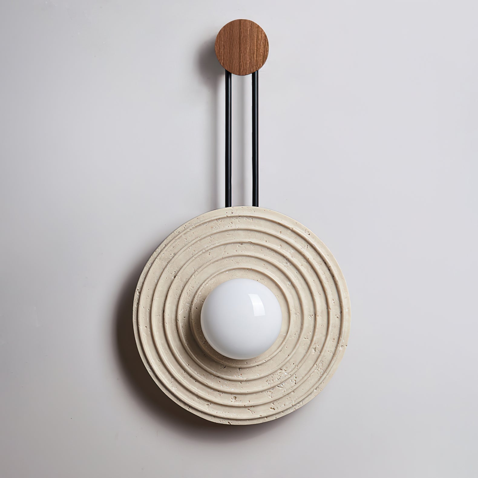 Modern Travertine Growth Ring Wall Sconce Wood and Glass Pendulum Style Indoor Light