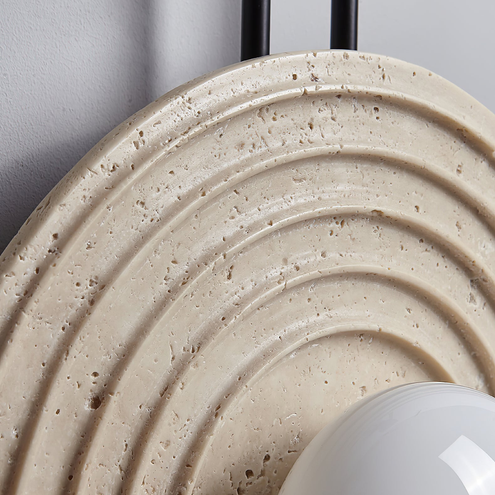 Modern Travertine Growth Ring Wall Sconce Wood and Glass Pendulum Style Indoor Light