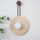 Modern Travertine Growth Ring Wall Sconce Wood and Glass Pendulum Style Indoor Light