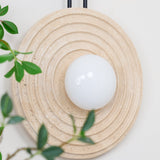 Modern Travertine Growth Ring Wall Sconce Wood and Glass Pendulum Style Indoor Light
