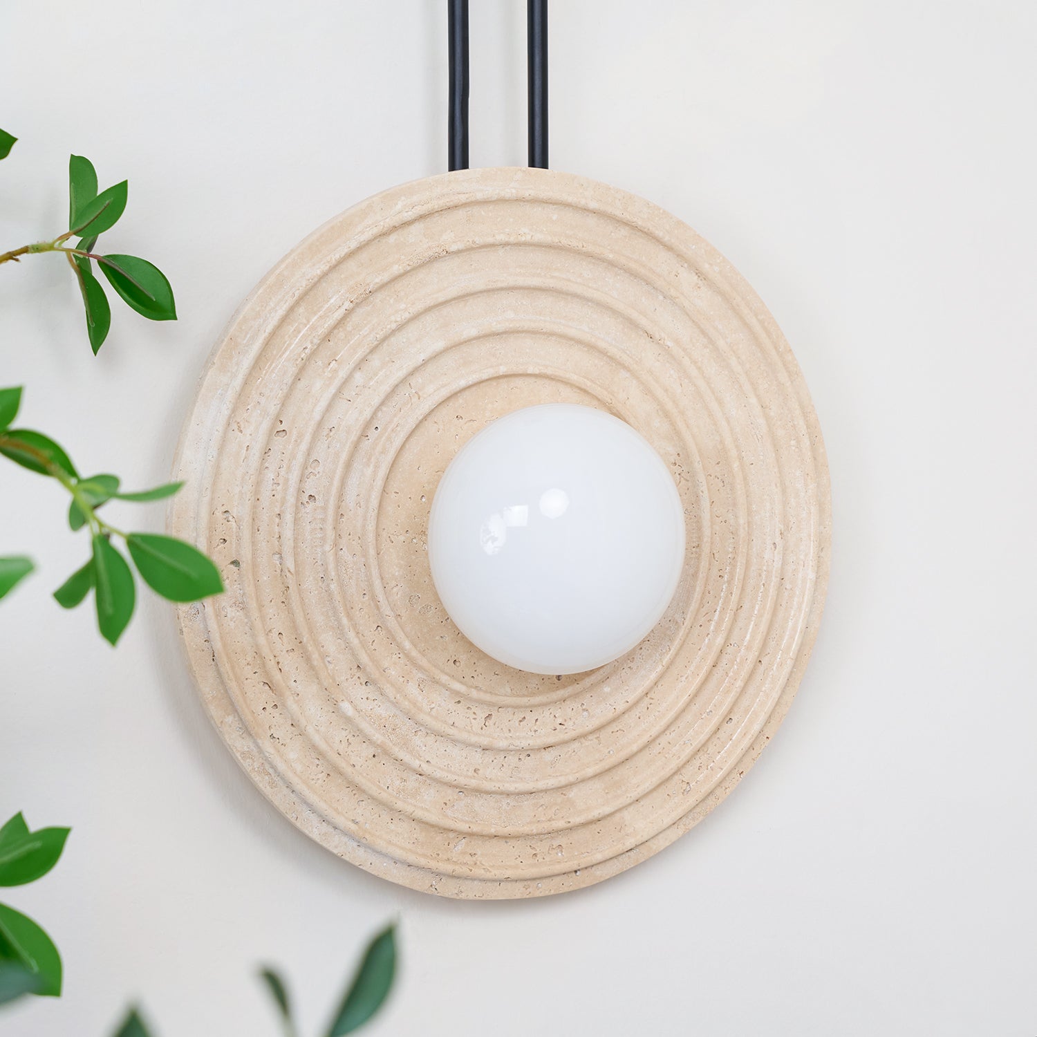 Modern Travertine Growth Ring Wall Sconce Wood and Glass Pendulum Style Indoor Light