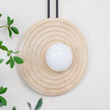 Modern Travertine Growth Ring Wall Sconce Wood and Glass Pendulum Style Indoor Light