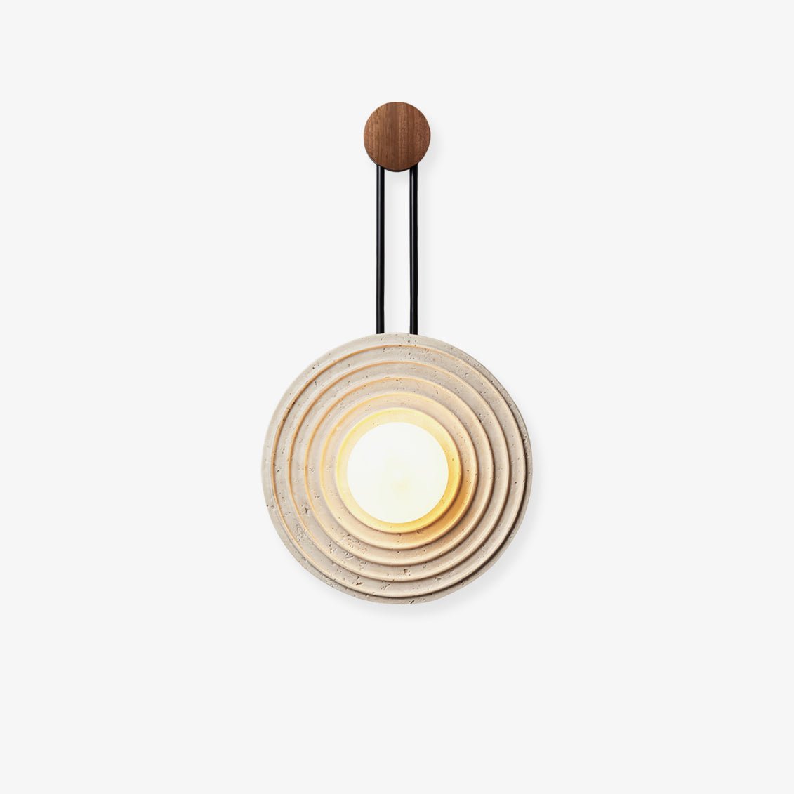 Modern Travertine Growth Ring Wall Sconce Wood and Glass Pendulum Style Indoor Light