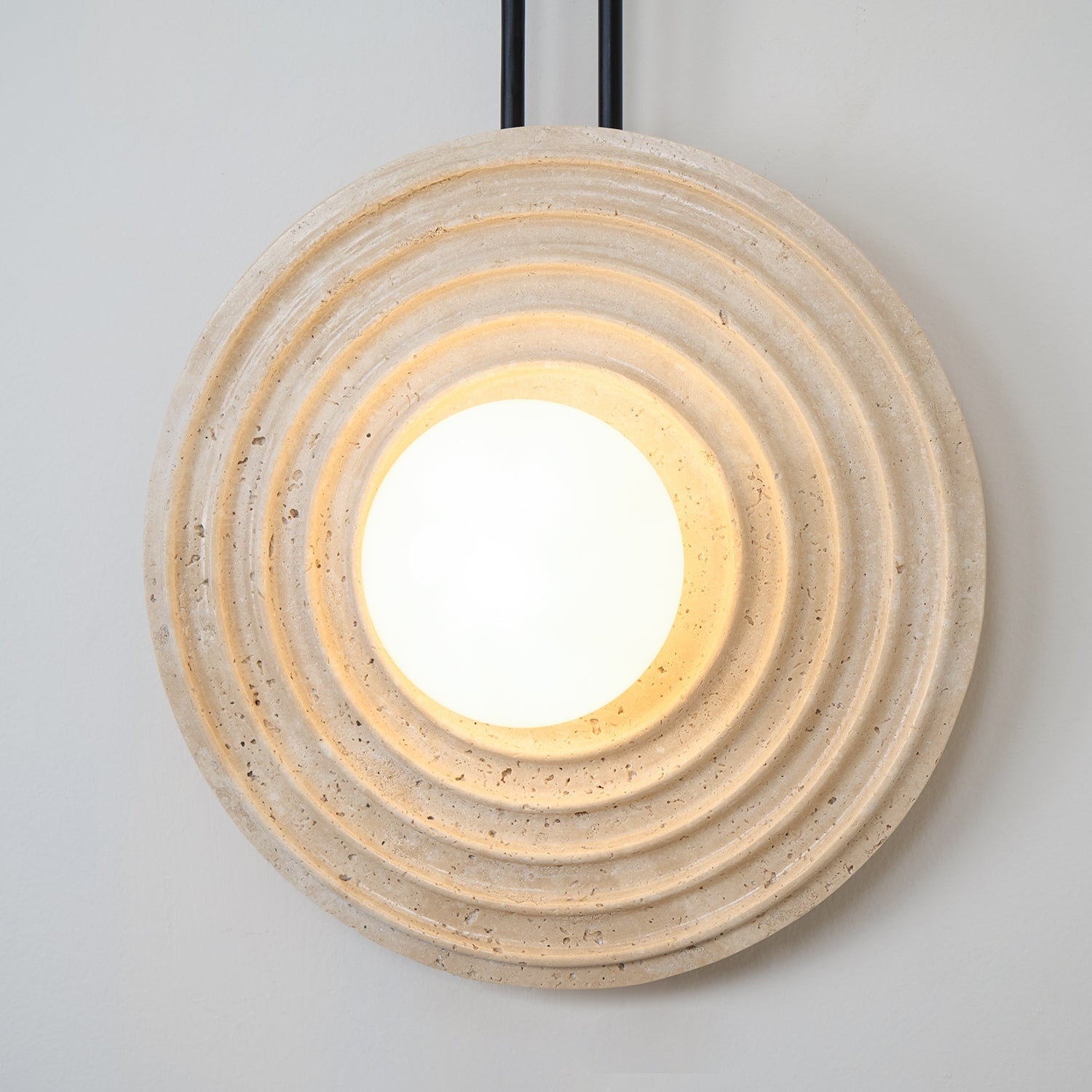 Modern Travertine Growth Ring Wall Sconce Wood and Glass Pendulum Style Indoor Light