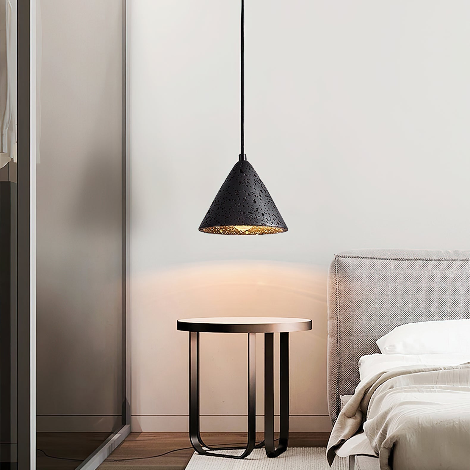 Modern Travertine Stone Halo Pendant Light Natural Marble Textured Hanging Lamp for Home Decor