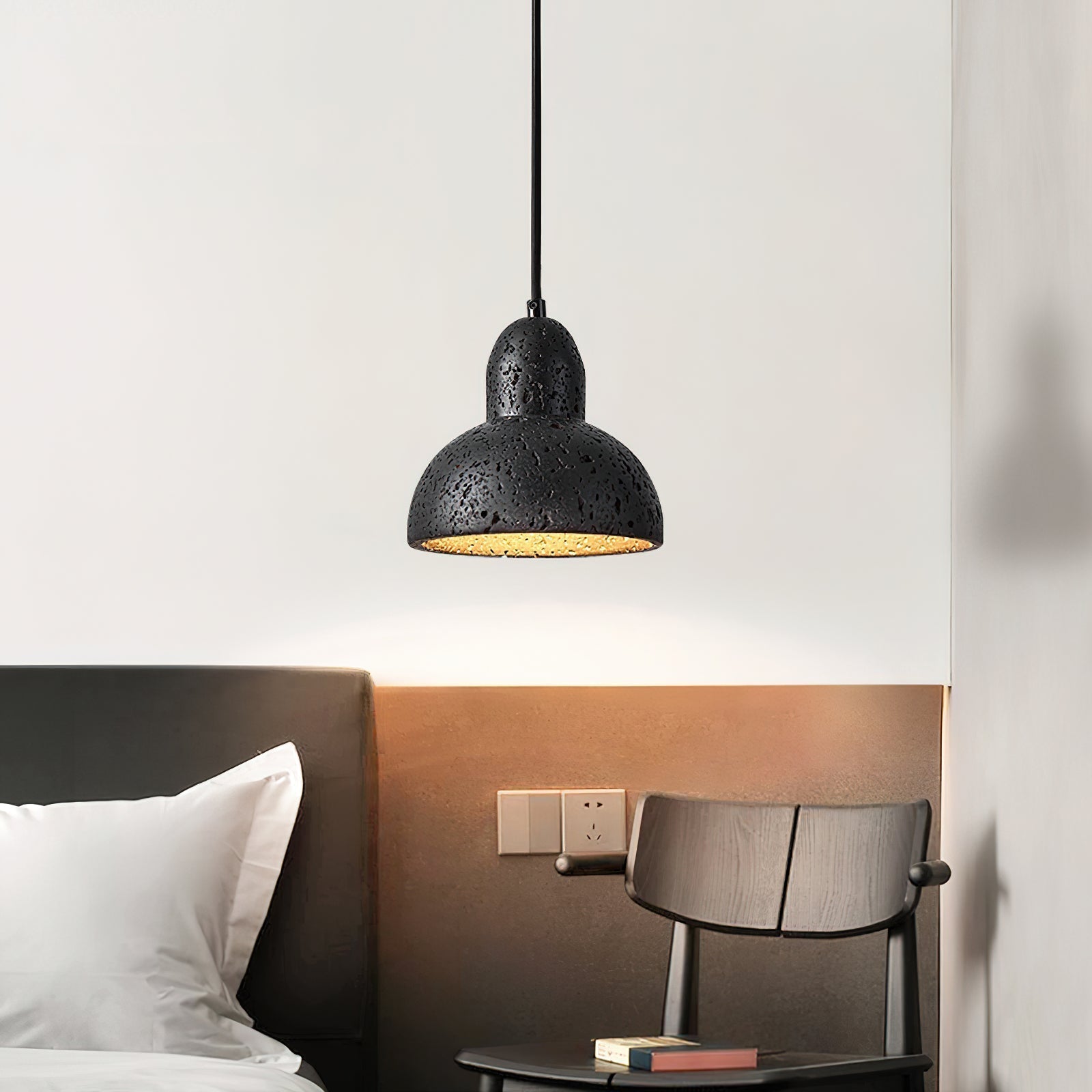 Modern Travertine Stone Halo Pendant Light Natural Marble Textured Hanging Lamp for Home Decor