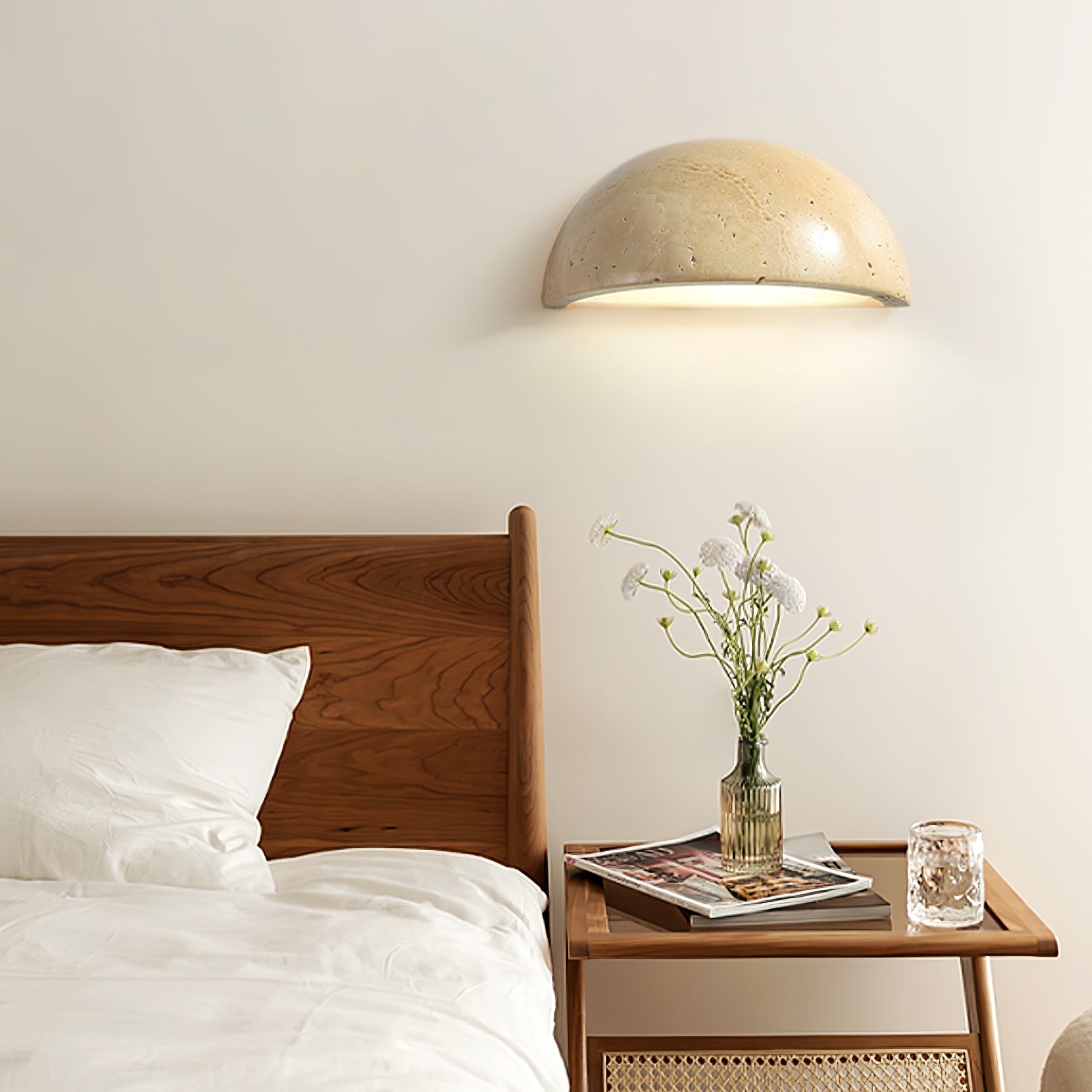 Modern Travertine Stone Wall Sconce Minimalist Half Dome Integrated LED Indoor Lighting