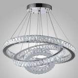 Modern Triple Circle Crystal Pendant Lighting Dimmable LED Silver Chandelier