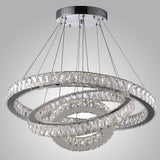 Modern Triple Circle Crystal Pendant Lighting Dimmable LED Silver Chandelier