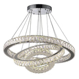 Modern Triple Circle Crystal Pendant Lighting Dimmable LED Silver Chandelier