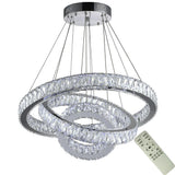 Modern Triple Circle Crystal Pendant Lighting Dimmable LED Silver Chandelier