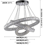 Modern Triple Circle Crystal Pendant Lighting Dimmable LED Silver Chandelier