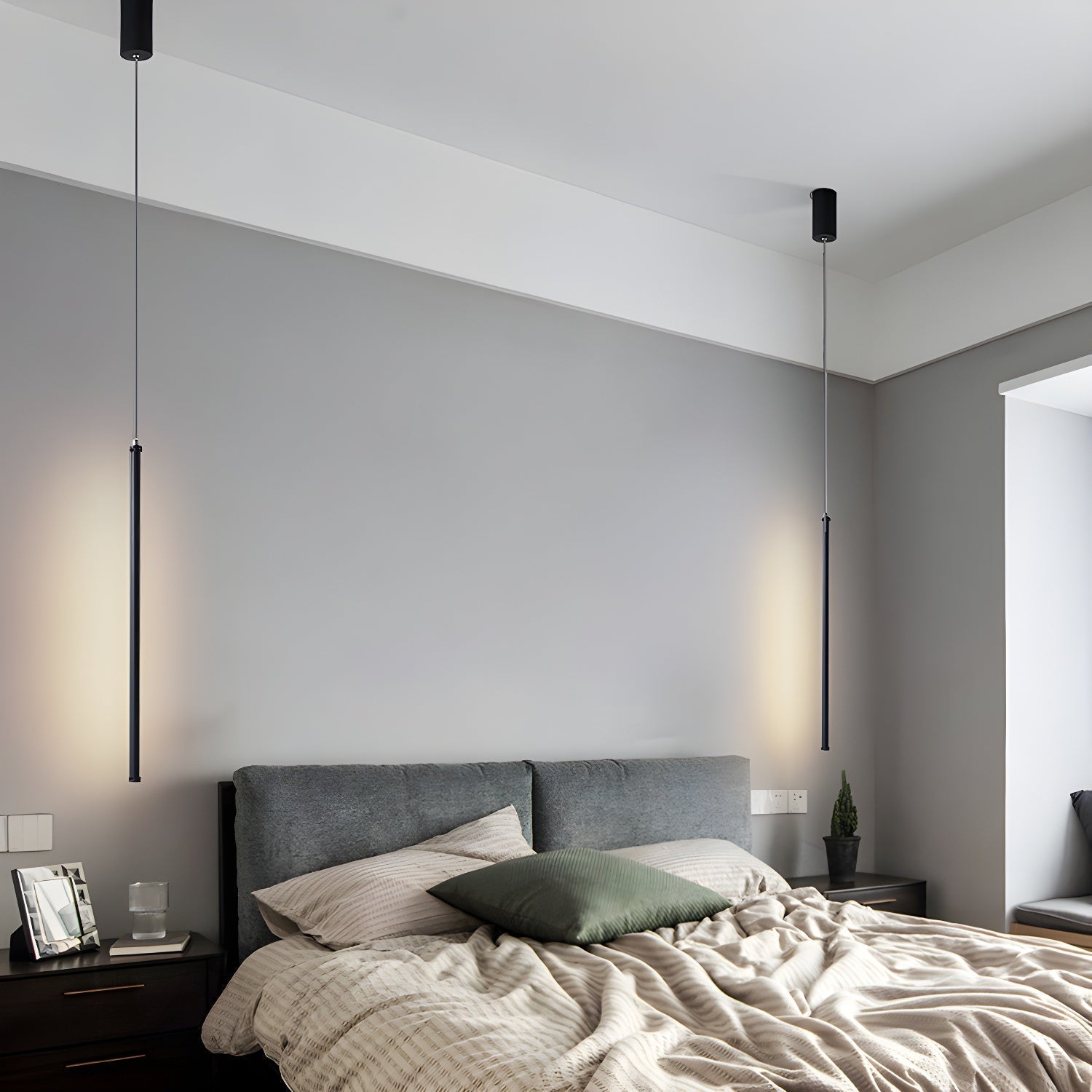 Modern Tubular LED Linear Pendant Light Minimalist Hanging Fixture for Dining Room and Kitchen Island